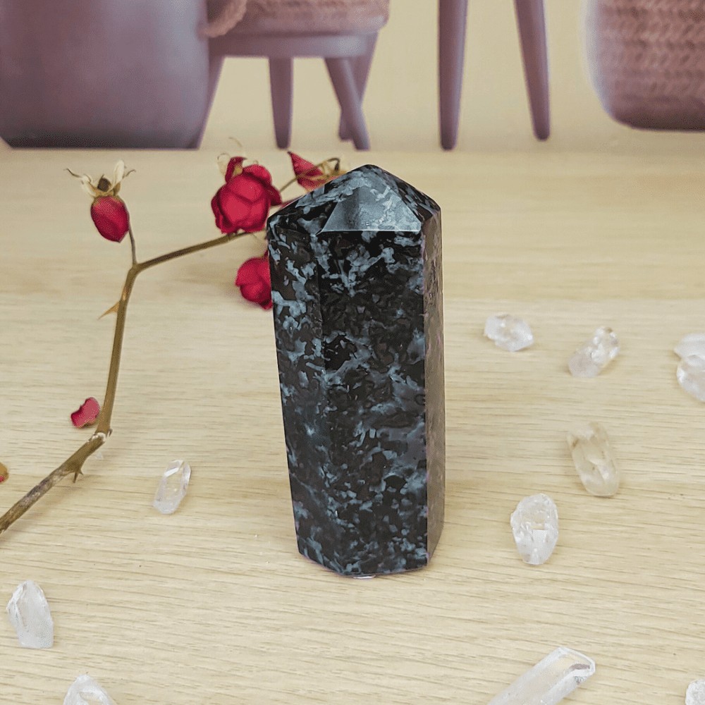 Prisme en merlinite - gabbro pierre de protection