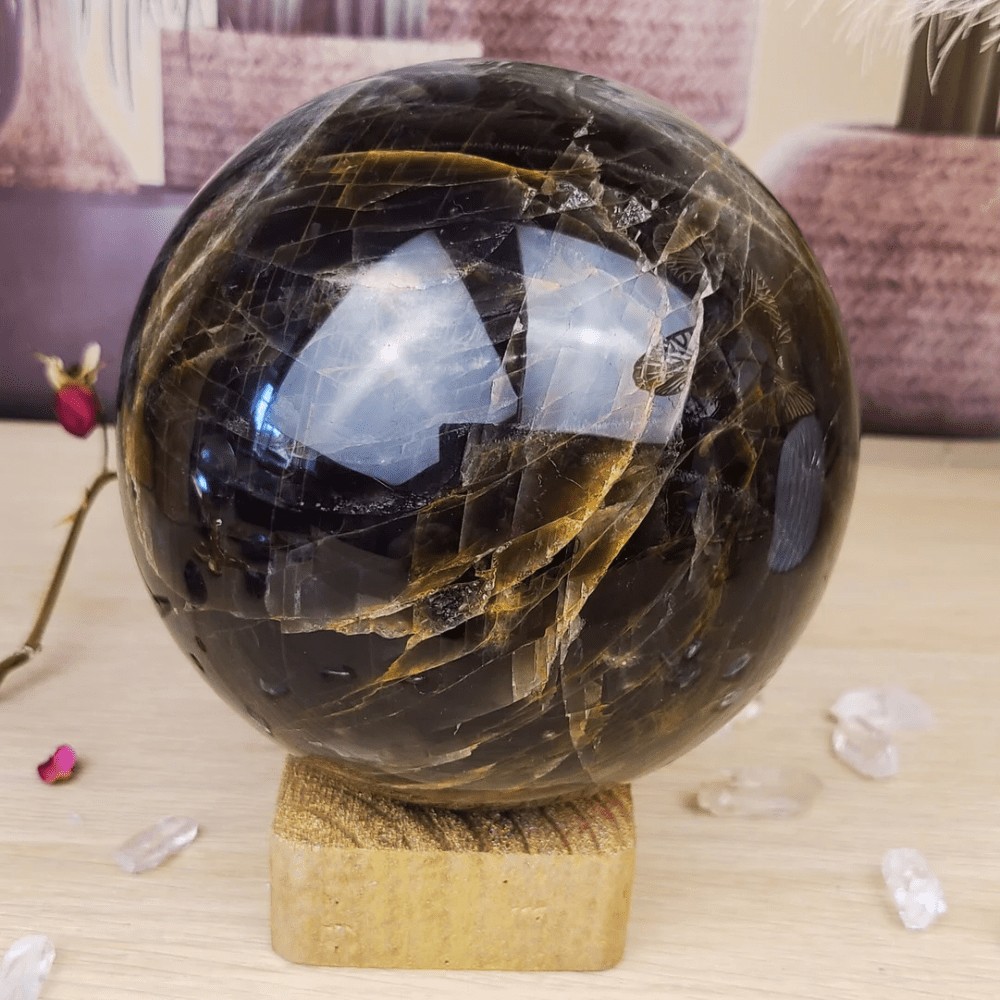 Sphère pierre de lune noire