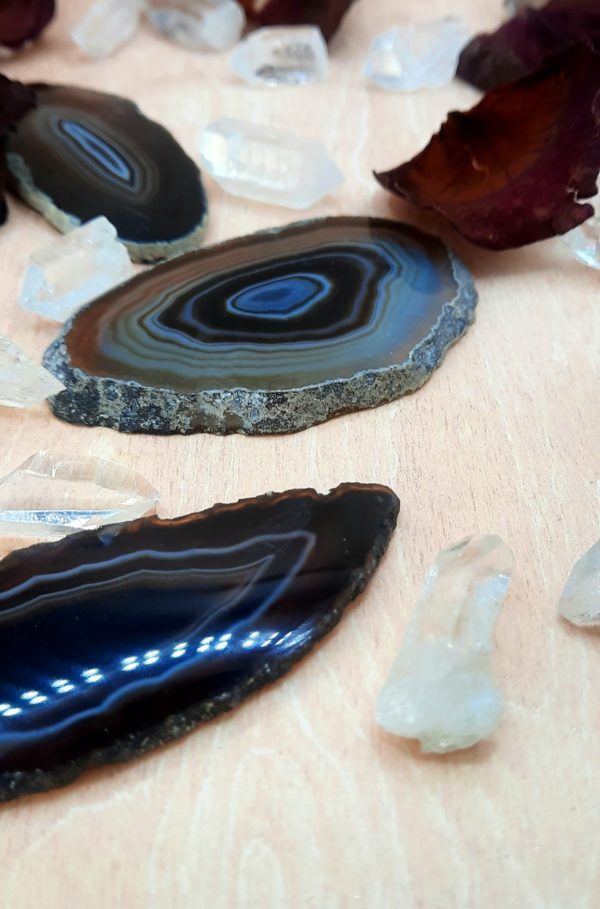 TRANCHE D'AGATE- QUALITÉ EXTRA-PIERRE NATURELLE AGATE RUBANEE MARRON ET NOIRE CHANCE ET YIN YANG