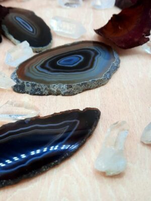 TRANCHE D'AGATE- QUALITÉ EXTRA-PIERRE NATURELLE AGATE RUBANEE MARRON ET NOIRE CHANCE ET YIN YANG