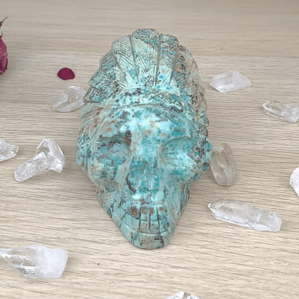 Cristal crâne chrysocolle Minéraux poli chef indien