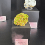 exposition de minéraux - pyromorphite sur fluorite