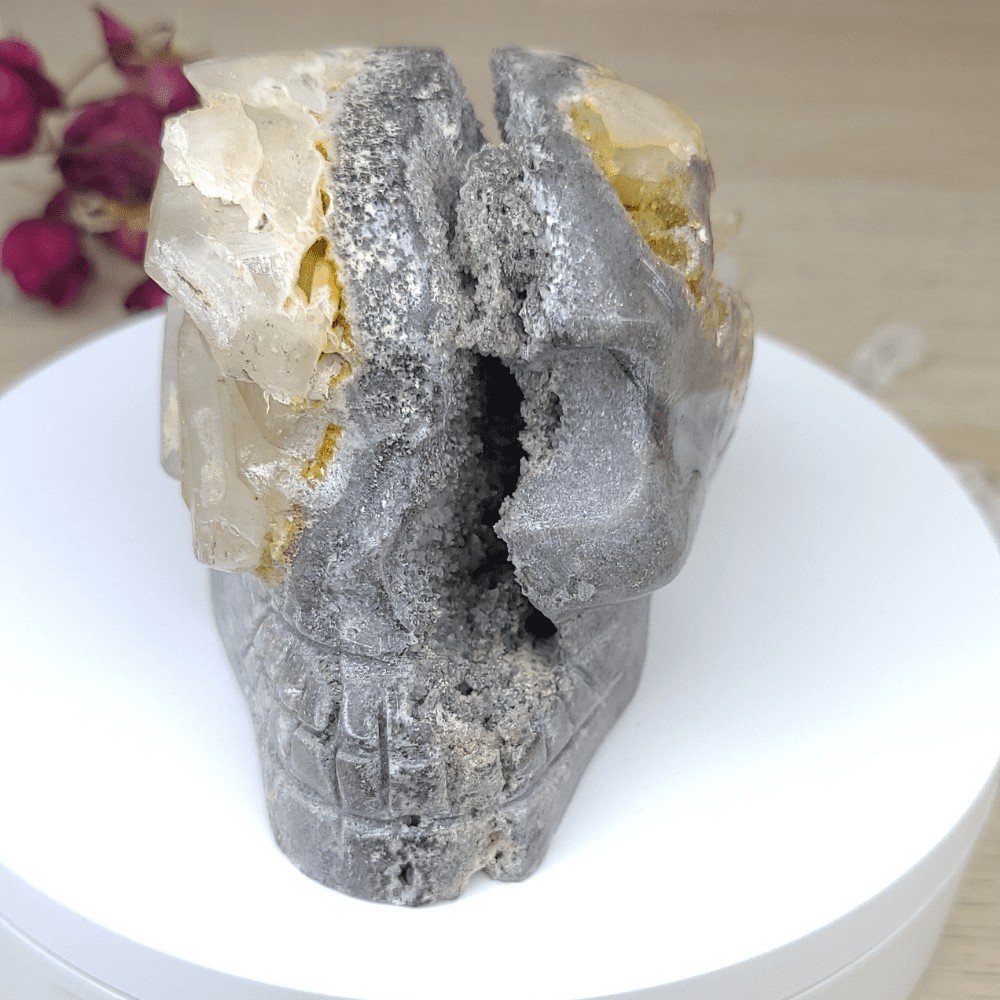 tête de mort en pierre naturelle - cristal quartz - pièce d'exception - crâne en quartz fait main - artisanal Pérou - Flamme d'énergie