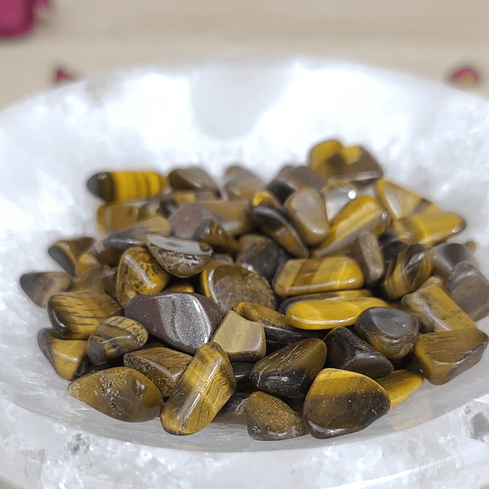 pierres naturelles flamme d'énergie - oeil de tigre chips 50 grammes