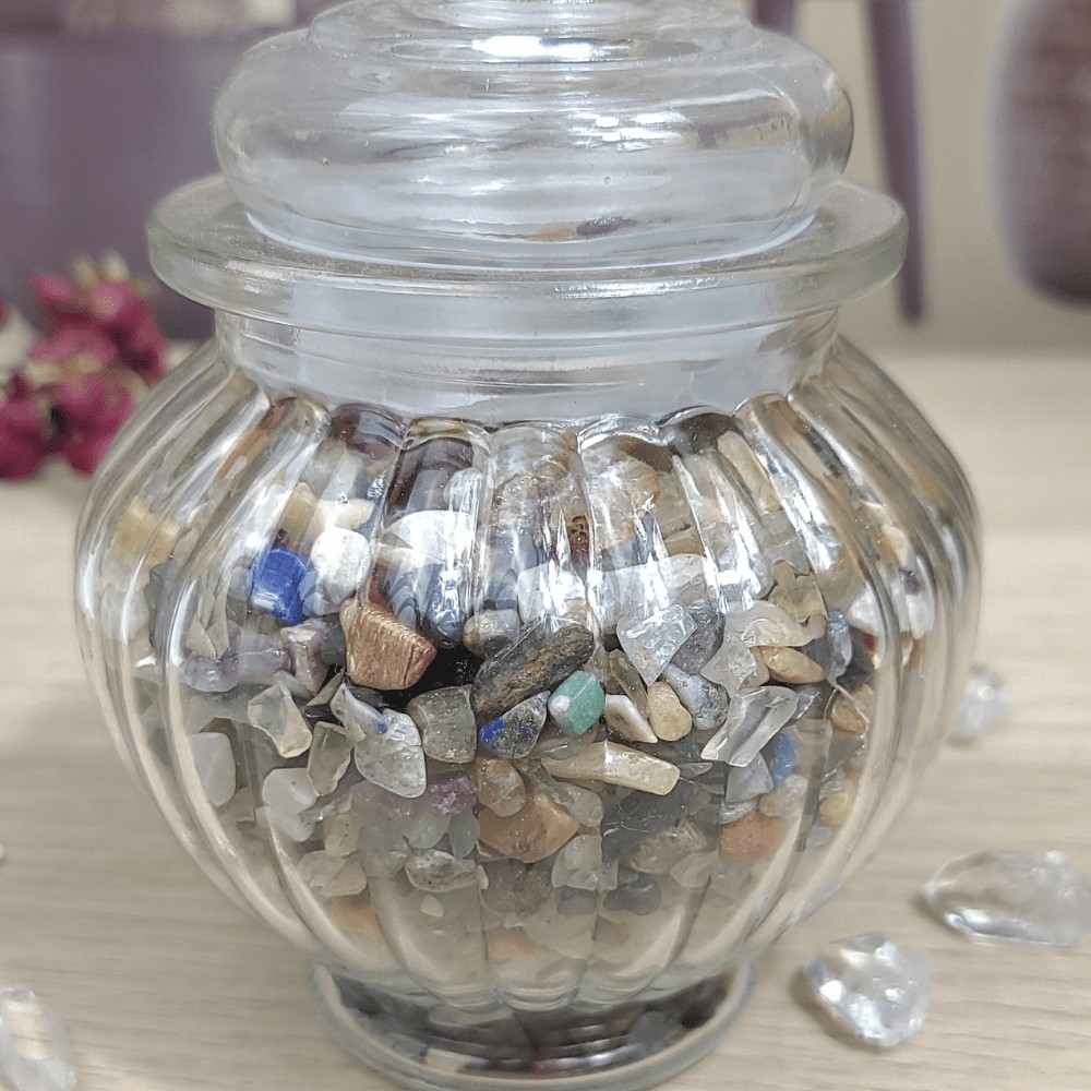 spell jar - lithothérapie - rituels - articles de décoration intérieure - mix pierres naturelles