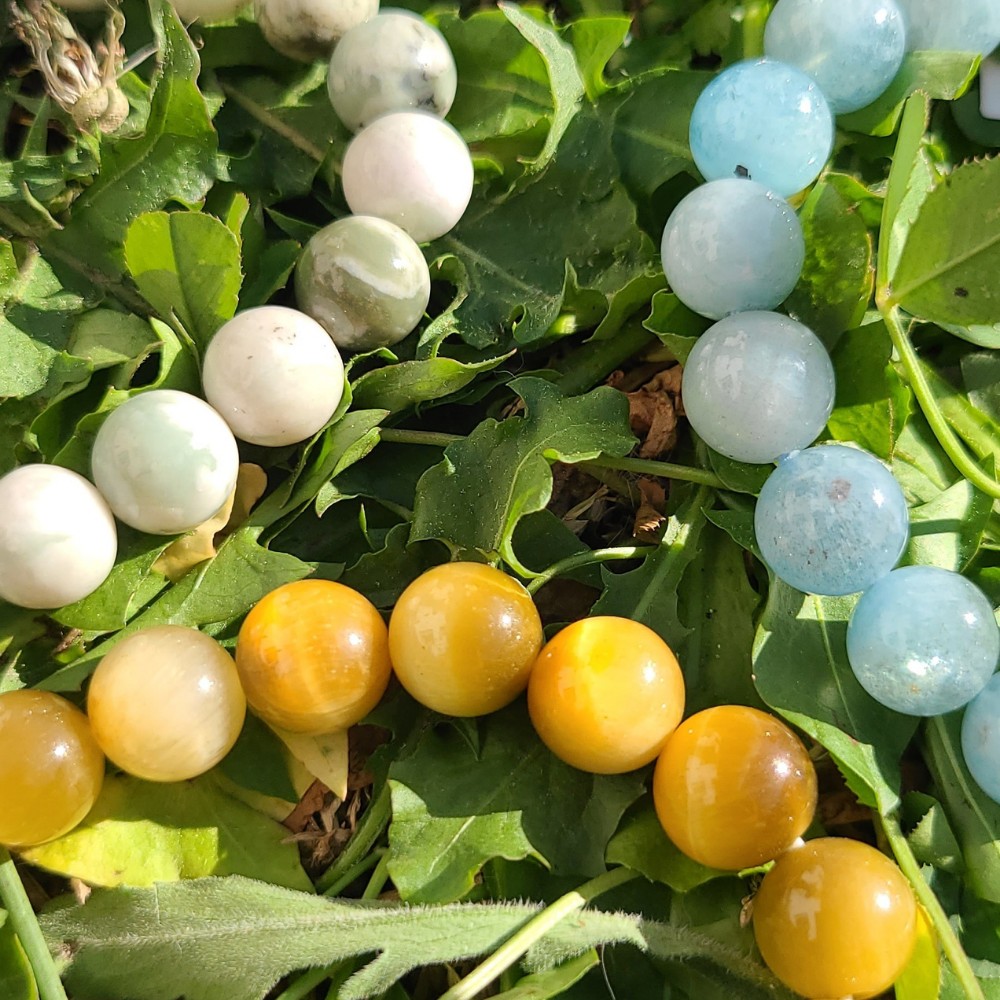 bracelet oeil de tigre doré - aigue marine et jade de heitan
