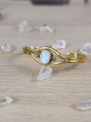 Magie mystique - bijoux femme bronze et pierre naturelle péristérite - labradorite blanche