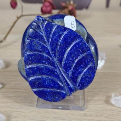 Fleur feuille artisanale lapis lazuli pierre naturelle pièce unique ref 123