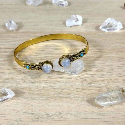 Jonc bijoux femme double pierre naturelle péristérite pierre de lune