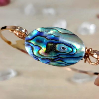 Paua - bijoux en wire wrapping et cabochon de nacre abalone