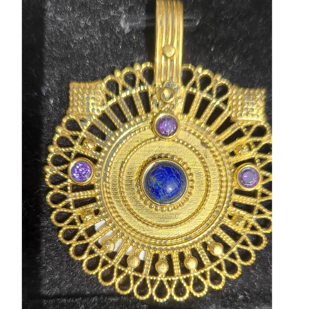 Pendentif bronze - lapis et perle fantaisie