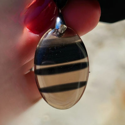 Pendentif obsidienne fumé à lamelle - 17