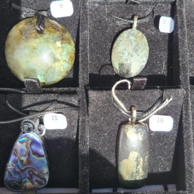 labradorite - marcassite - apache gold - paua colliers