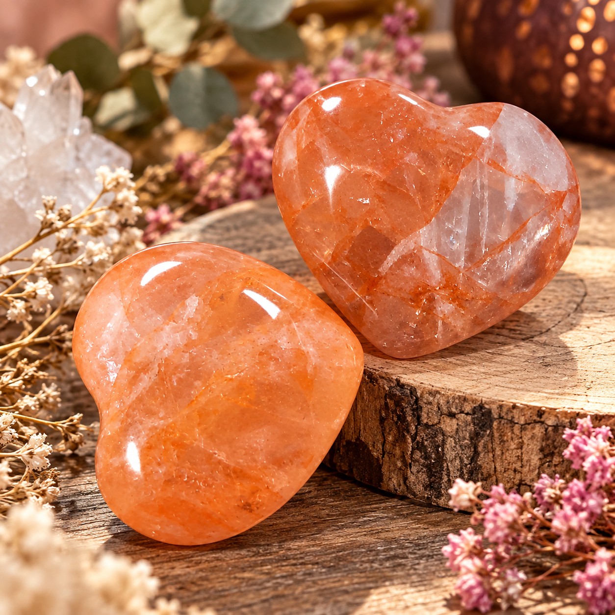 CŒUR QUARTZ HÉMATOÏDE – PIERRE NATURELLE POLIE – MADAGASCAR
