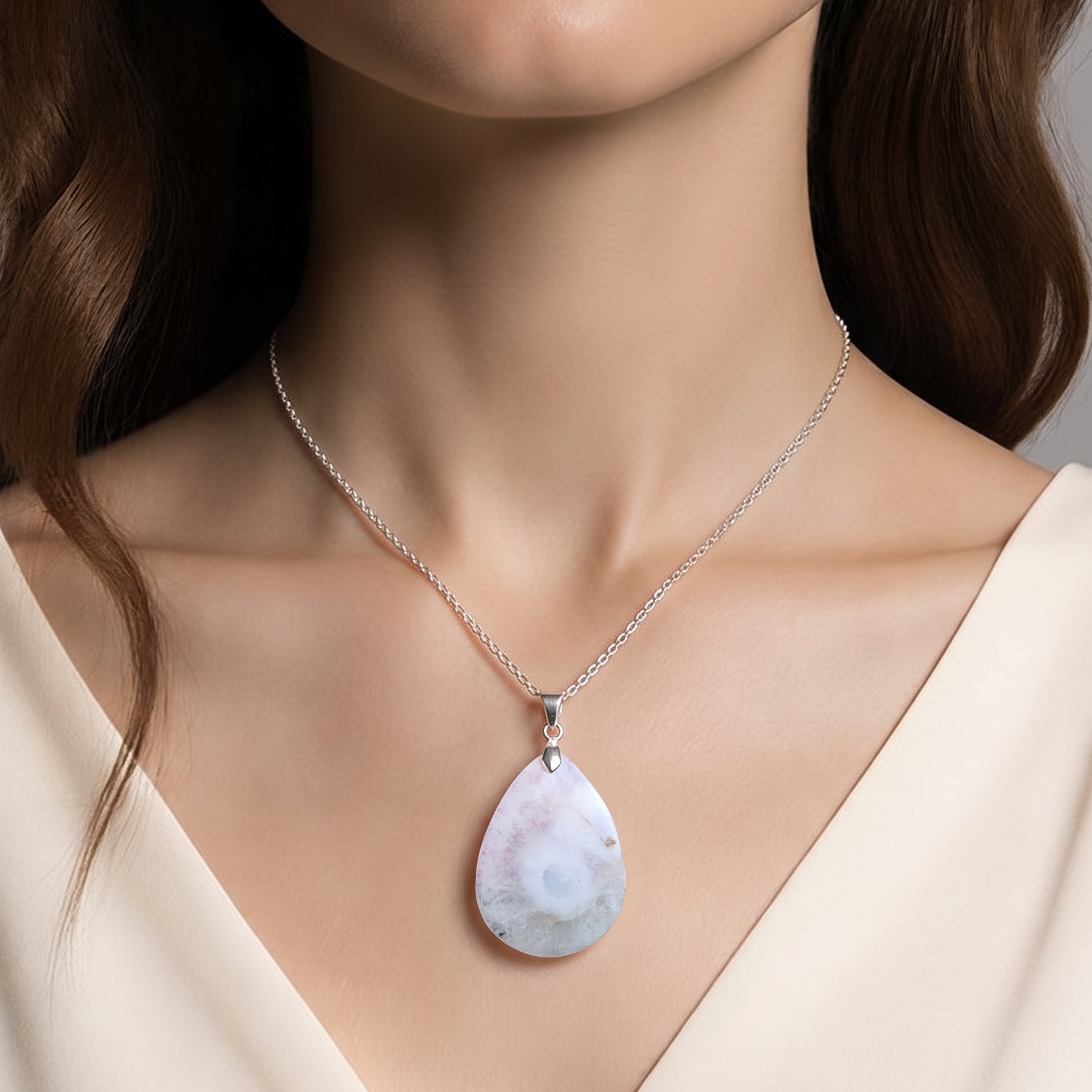 cabochon quartz solaire en pendentif sur mannequin