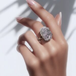 Bague ajustable en acier druzy améthyste