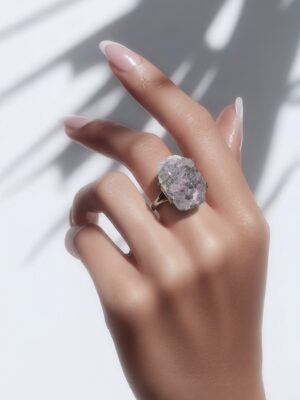 Bague ajustable en acier druzy améthyste