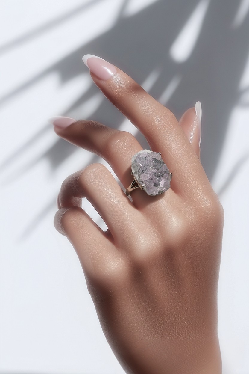 Bague ajustable en acier druzy améthyste