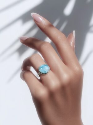 bague pierre polie - larimar - argent