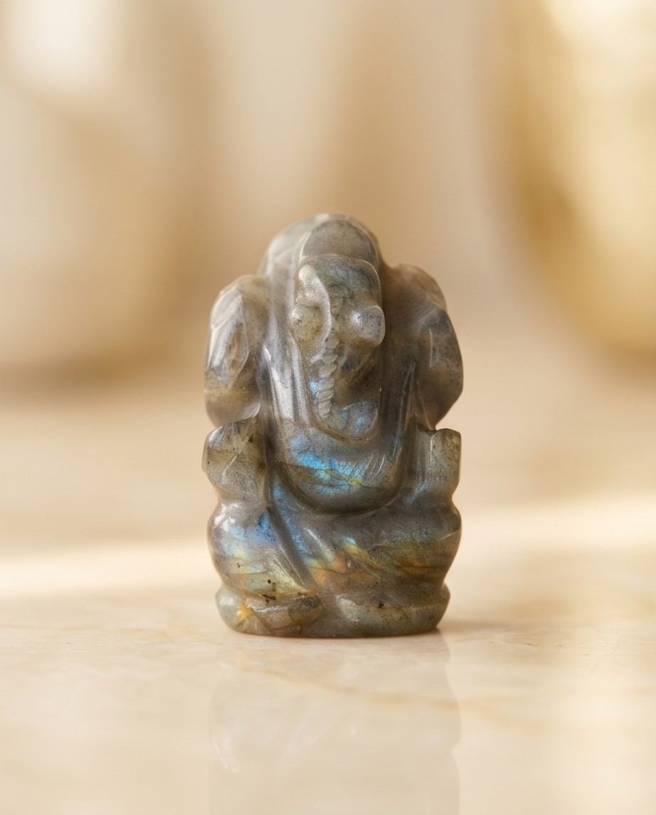 ganesh -flamme d'énergie-labradorite sculptée