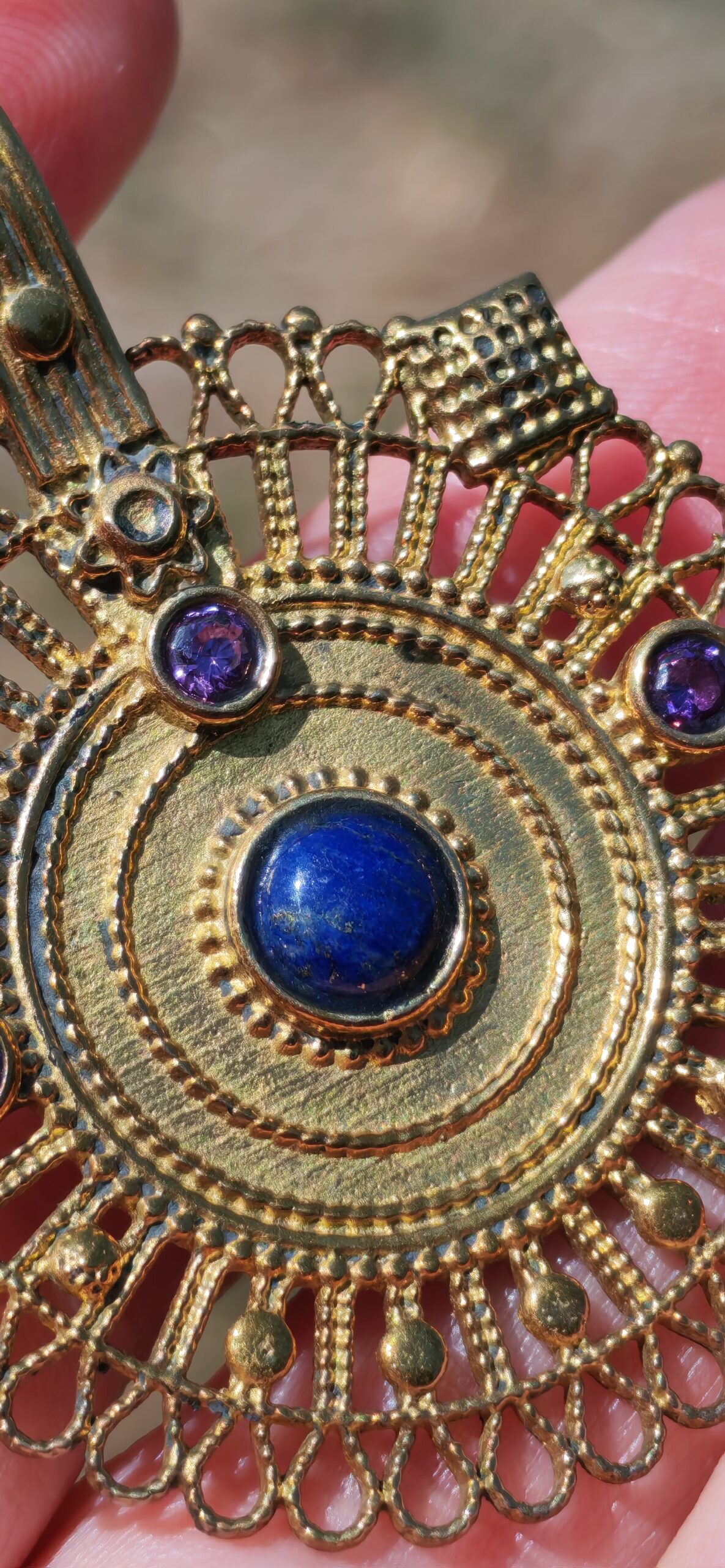PENDENTIF BOHEME PIERRE NATURELLE ET BRONZE