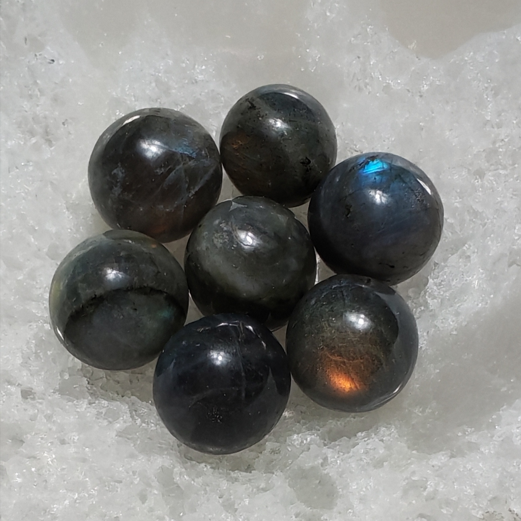 petites billes de labradorite jaune, sunset, bleue