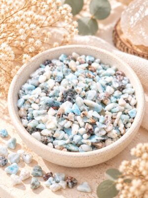 chips pierre naturelle larimar réublique dominicaine minies roulées pour spell jar ou orgonite