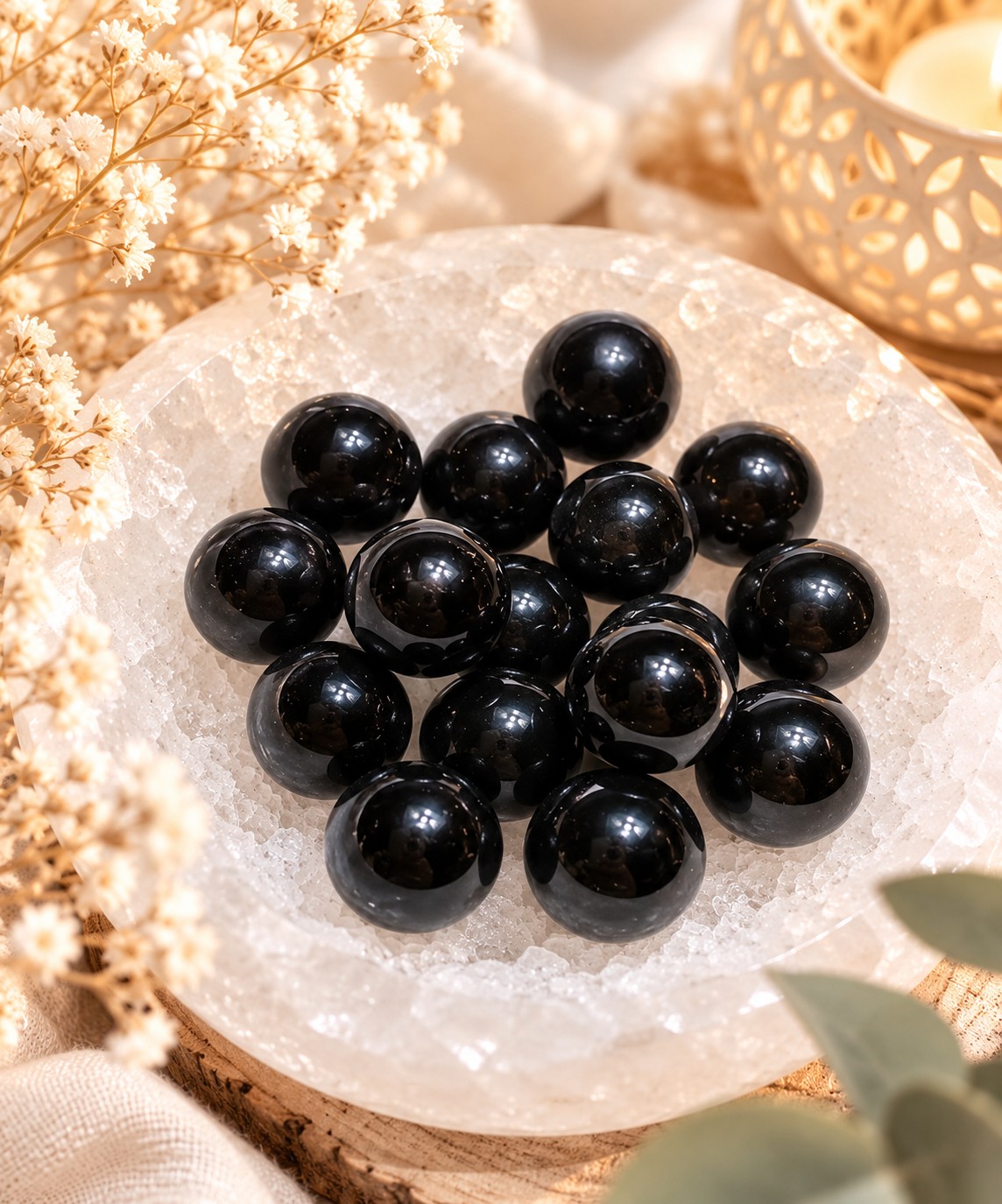 Mini-sphères d’obsidienne noire polies non percées de 20 mm